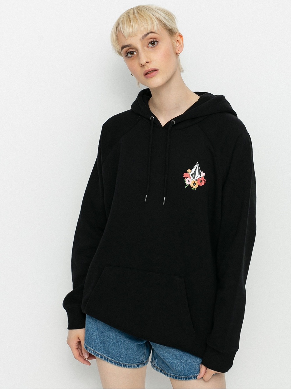 Volcom Women’s Oversized Black Summer Tropical Graphic Boyfriend Hoodie